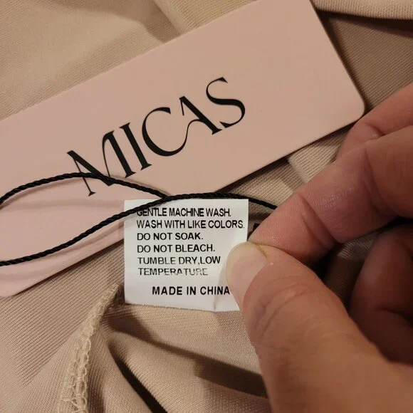 Micas Women's Size Medium Strapless Khaki Tan Mini Dress Polyester Blend NWT - Picture 6 of 7